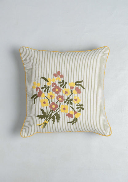 Floret Embroidered Floral 100% Cotton Cushion Cover for Sofa - Multicolor