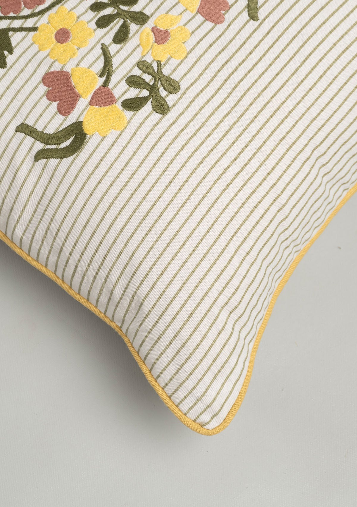 Floret Embroidered Floral 100% Cotton Cushion Cover for Sofa - Multicolor