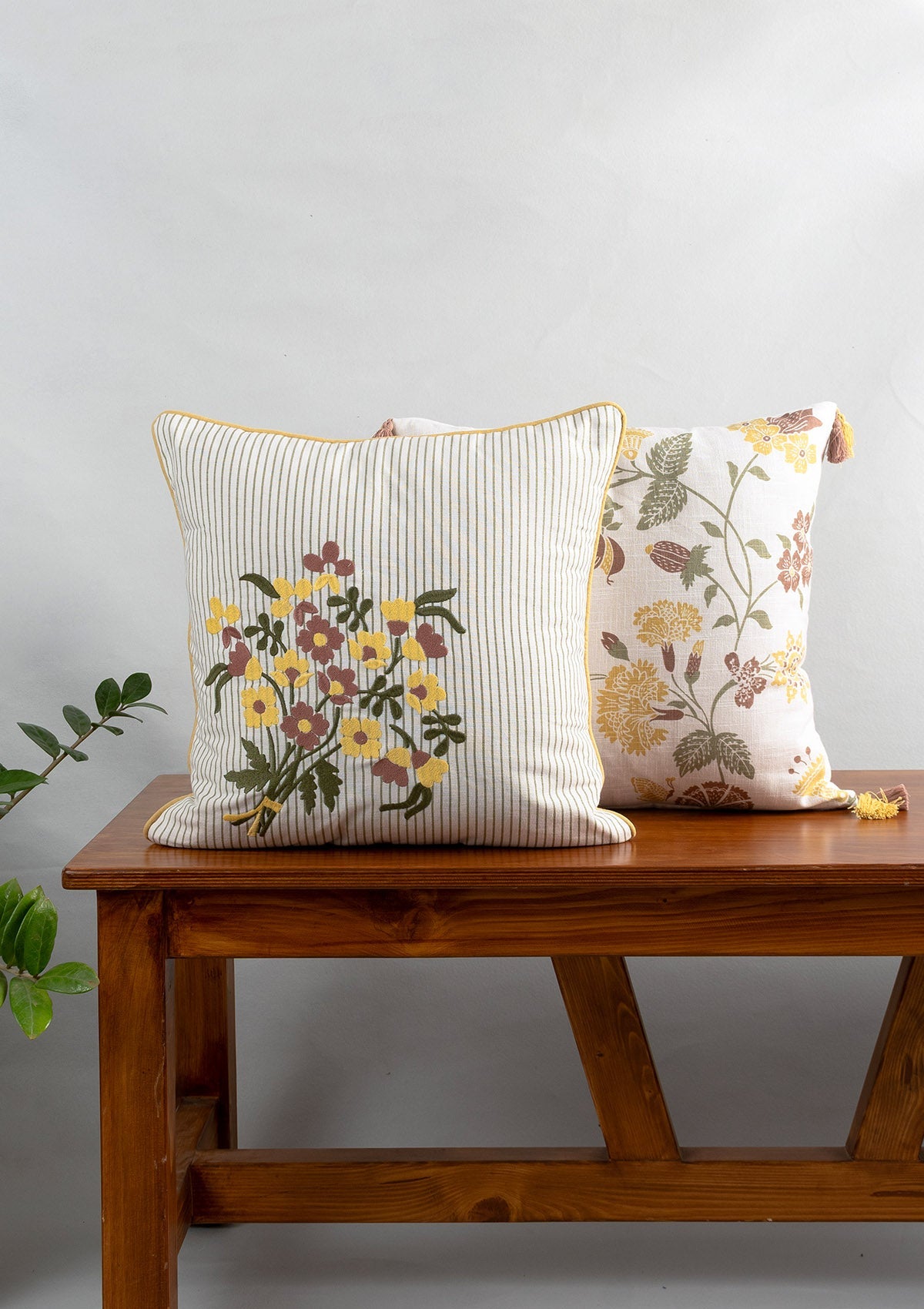 Floret Embroidered Floral 100% Cotton Cushion Cover for Sofa - Multicolor