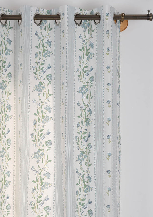 Flutter floral 100% cotton curtain for living room - Light Reduction - Nile Blue - Single Piece