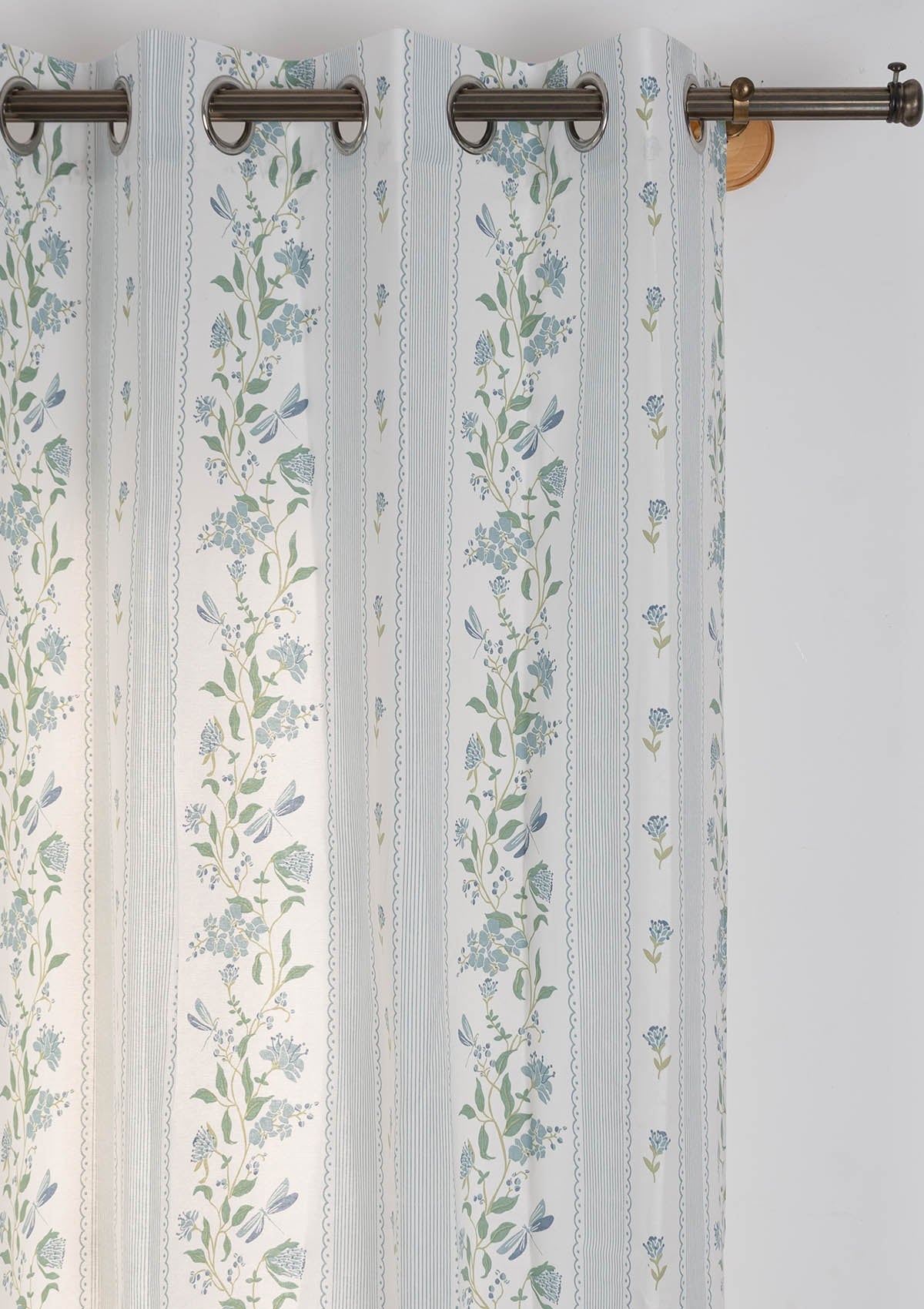 Flutter floral 100% cotton curtain for living room - Light Reduction - Nile Blue - Single Piece