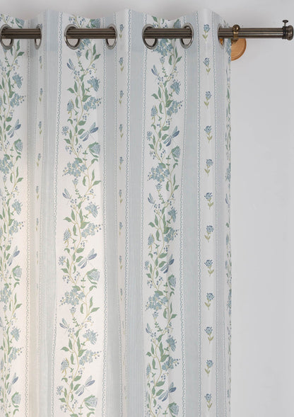 Flutter floral 100% cotton curtain for living room - Light Reduction - Nile Blue - Single Piece