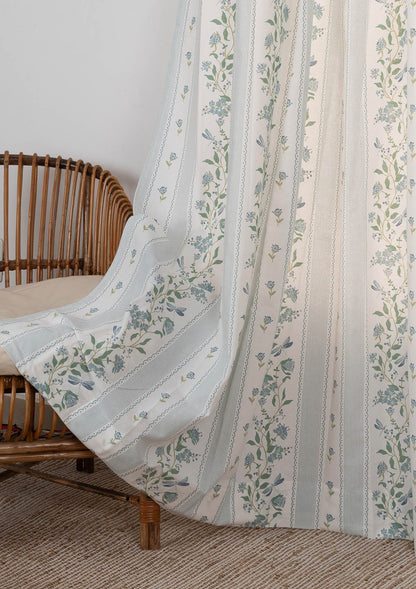 Flutter floral 100% cotton curtain for living room - Light Reduction - Nile Blue - Single Piece
