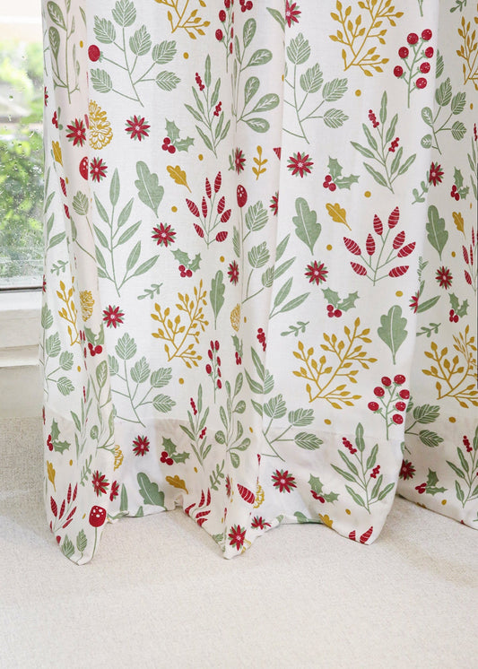 Foraged Berries 100% cotton floral curtain for living room - Light Reduction - Multicolor - Single Piece