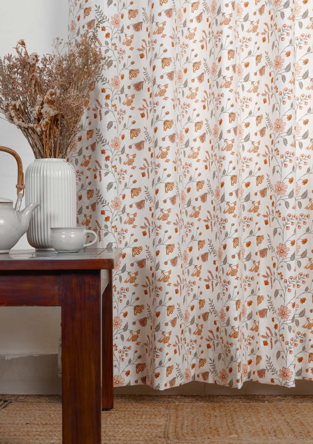 Forest bloom 100% cotton floral curtain for living room - Light Reduction - Orange - Single Piece