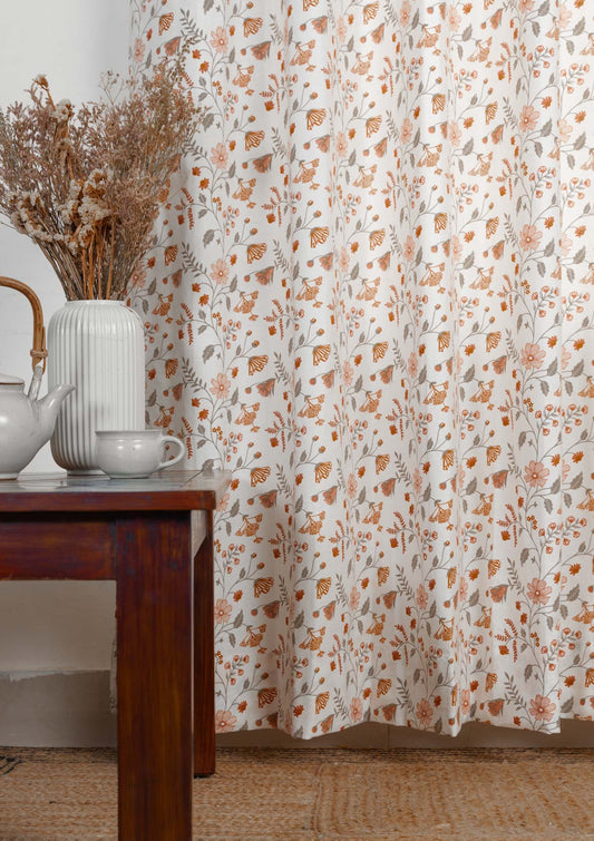Forest bloom 100% cotton floral curtain for living room - Light Reduction - Orange - Single Piece