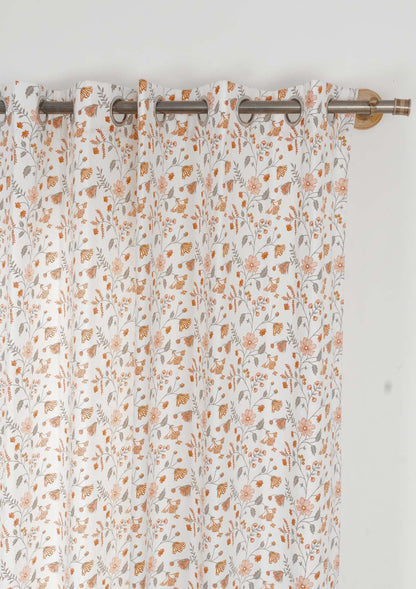 Forest bloom 100% cotton floral curtain for living room - Light Reduction - Orange - Single Piece