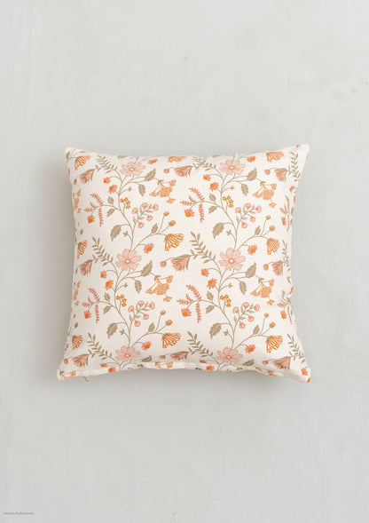 Forest bloom 100% cotton floral cushion cover for sofa - Orange