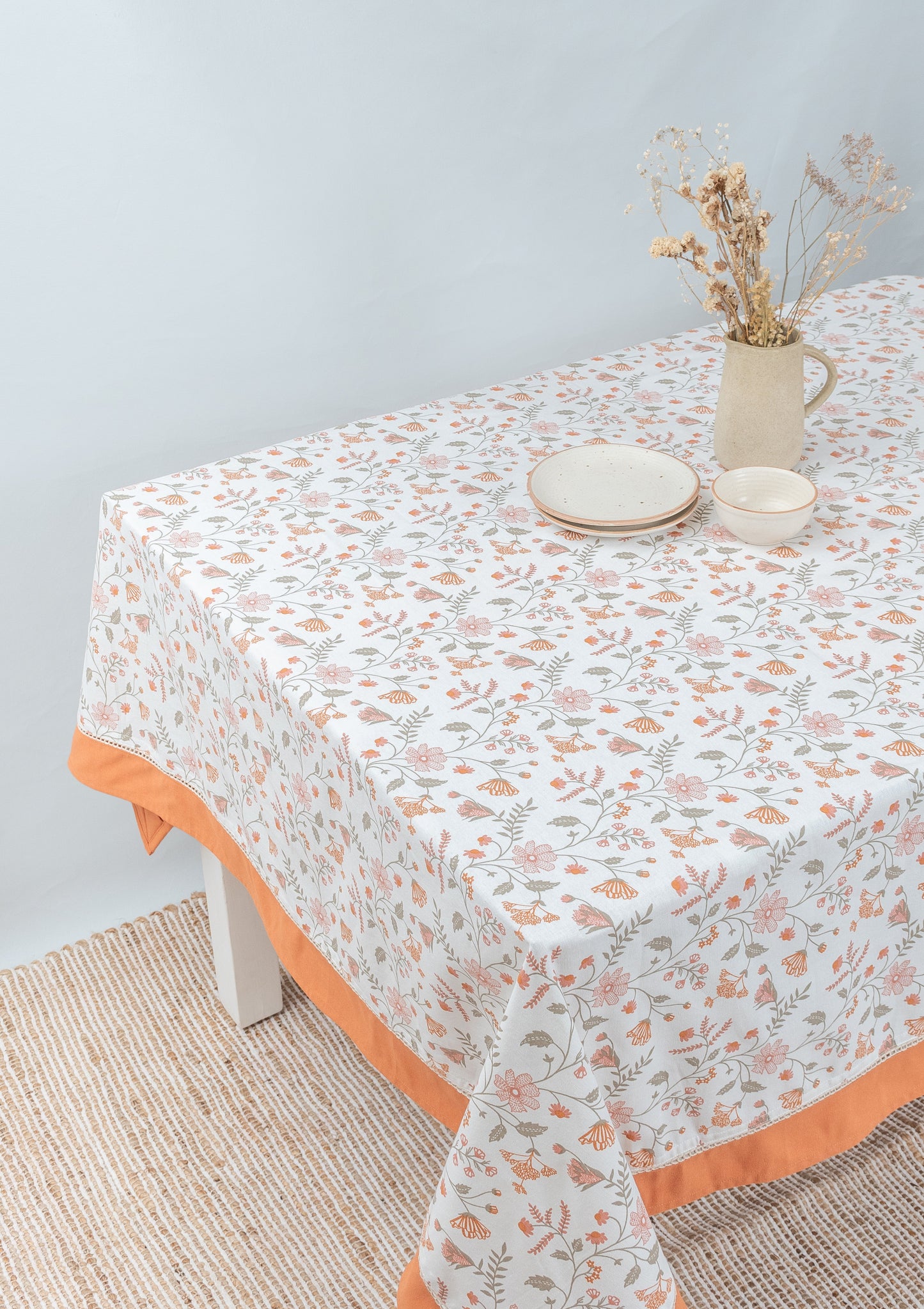 Forest bloom 100% cotton floral table cloth for 4 seater or 6 seater Dining  With solid border