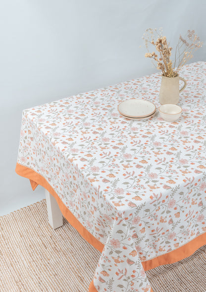 Forest bloom 100% cotton floral table cloth for 4 seater or 6 seater Dining  With solid border