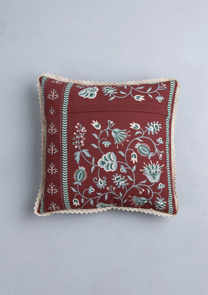 Garnet 100% Cotton Printed Red and Green Cushion Cover - 16"