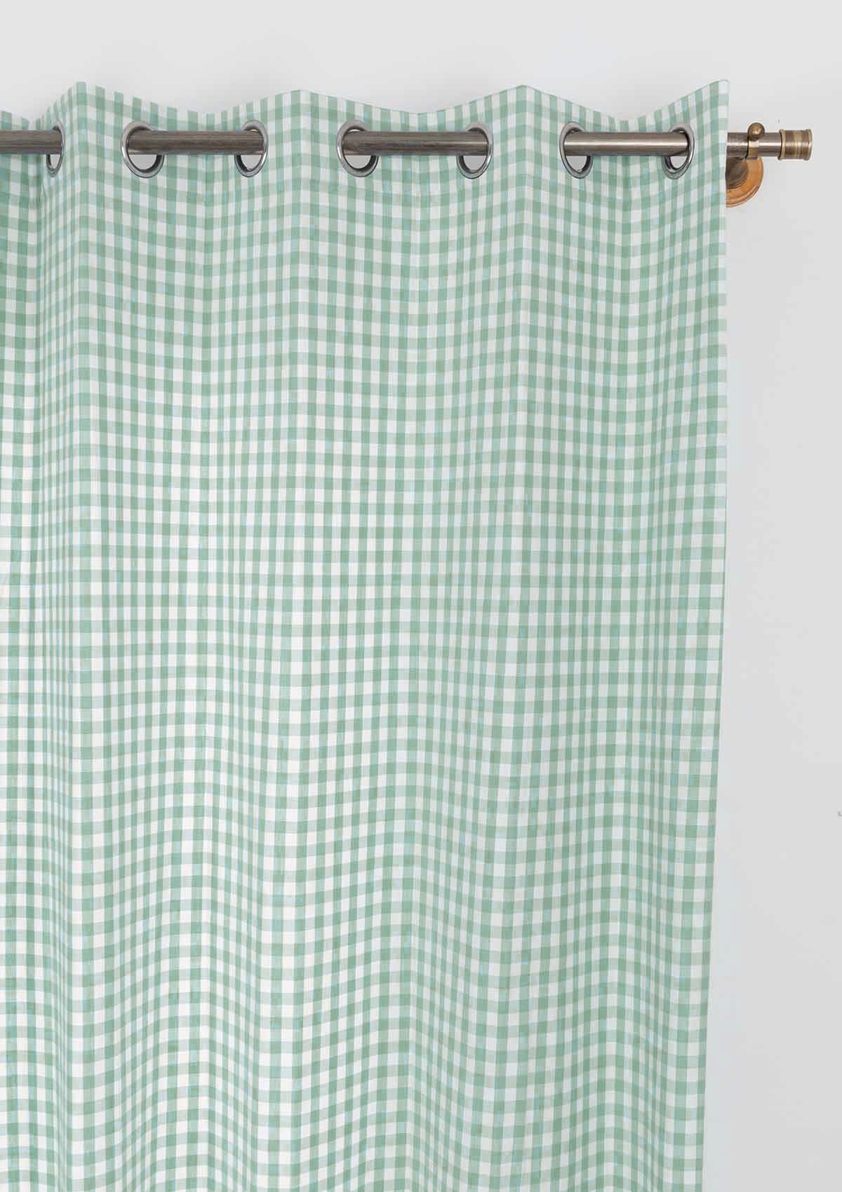 Gingham Woven 100% cotton geometric curtain for living room - Light Reduction - Sage Green - Single Piece