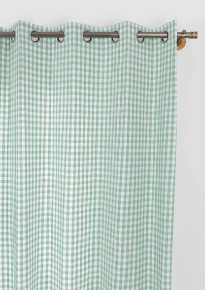 Gingham Woven 100% cotton geometric curtain for living room - Light Reduction - Sage Green - Single Piece