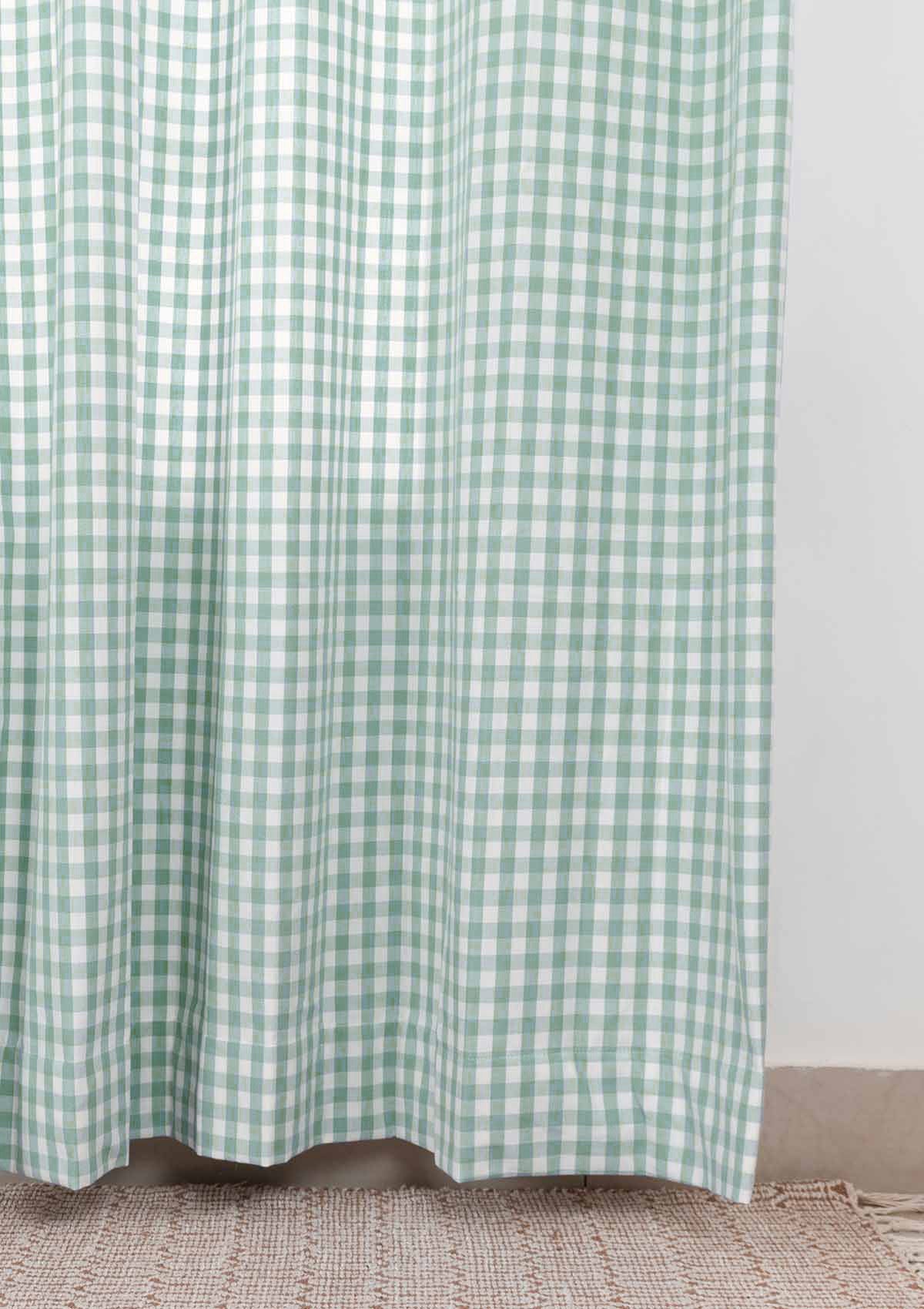 Gingham Woven 100% cotton geometric curtain for living room - Light Reduction - Sage Green - Single Piece