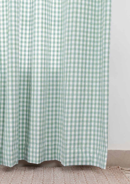Gingham Woven 100% cotton geometric curtain for living room - Light Reduction - Sage Green - Single Piece