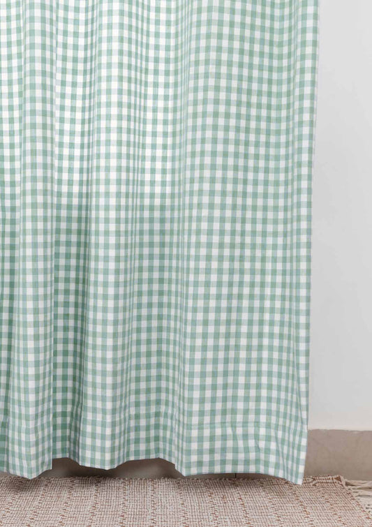 Gingham Woven 100% cotton geometric curtain for living room - Light Reduction - Sage Green - Single Piece