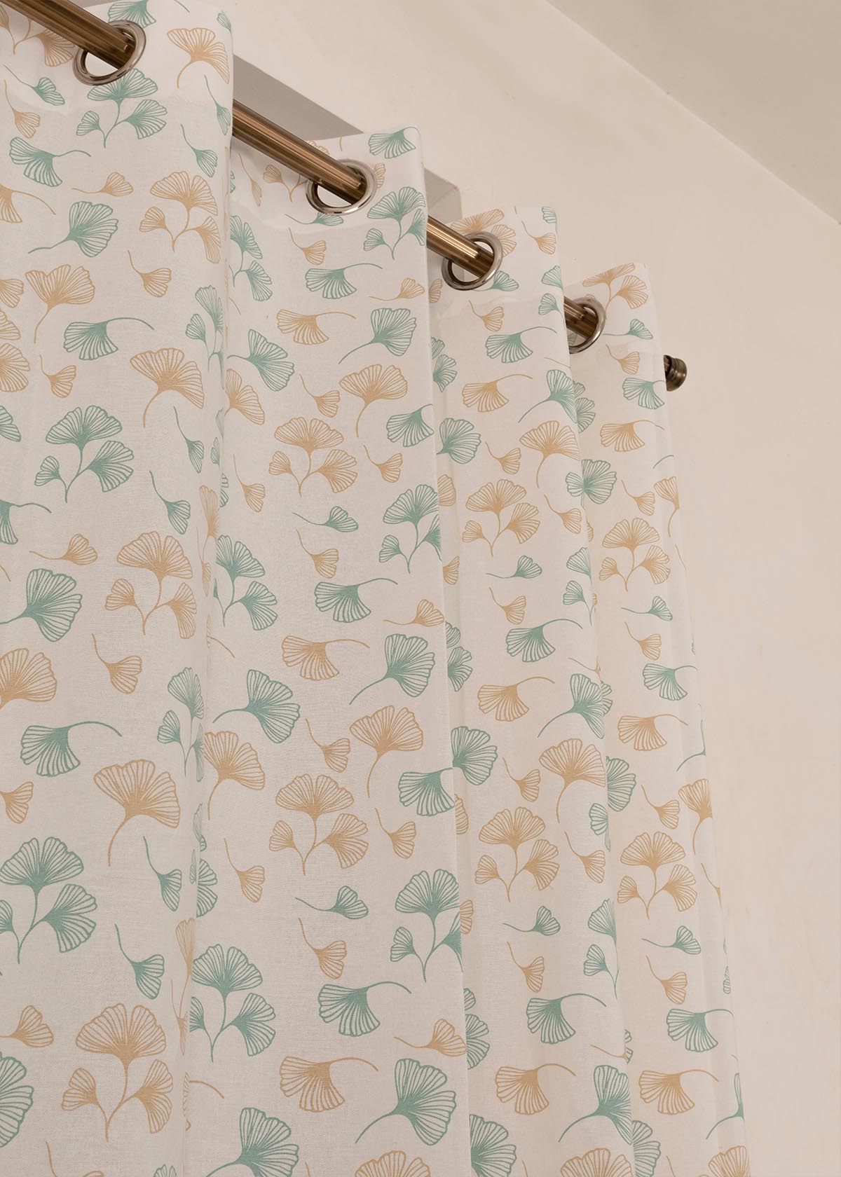 Gingko Nile Blue 100% cotton floral curtain for living room - Light Reduction - Single Piece