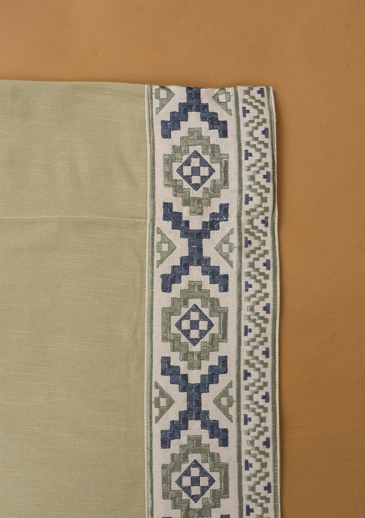 Glen Herb Green Embroidered Trim 100% Cotton Curtain For Living Room |Room Darkening | Single Piece