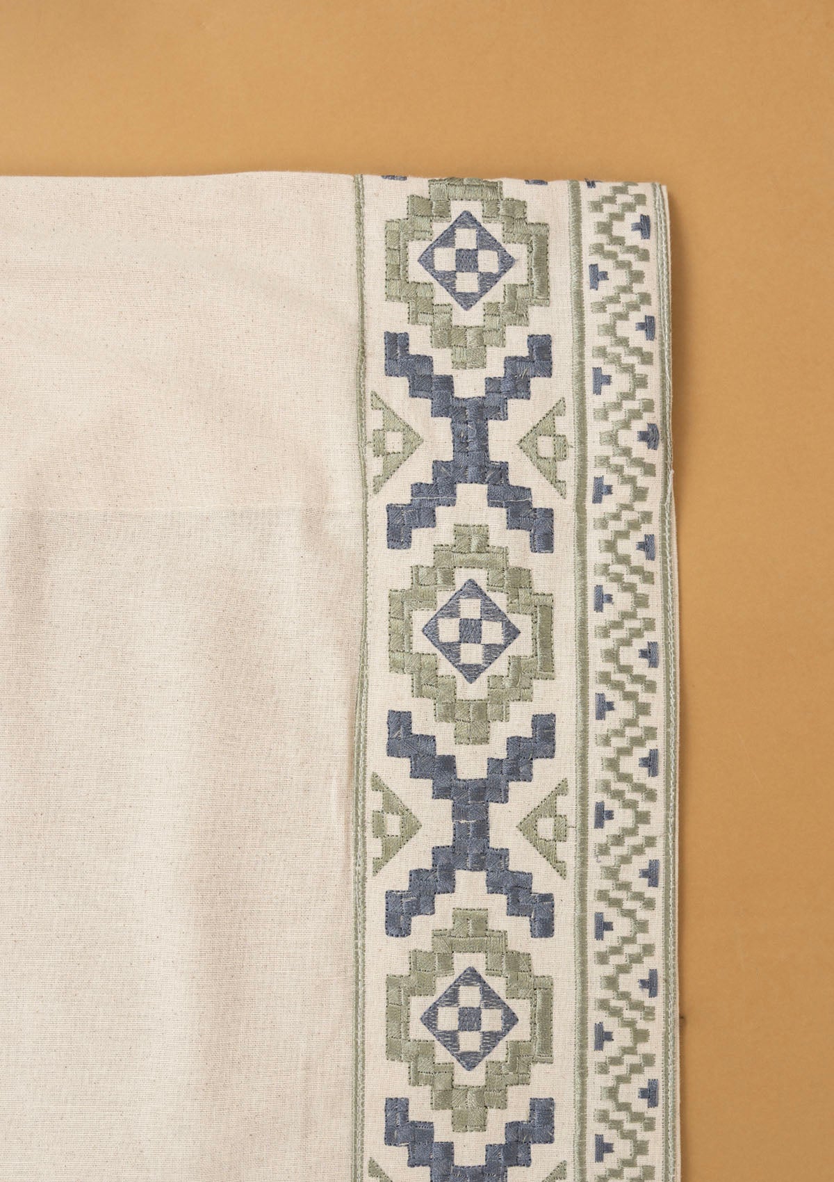Glen Beige Embroidered Trim 100% Cotton Curtain For Living Room | Room Darkening | Single Piece