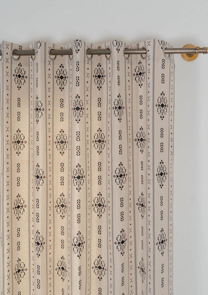 Gypsy 100% cotton geometric curtain for living room - Room darkening - Black - Single - Single Piece