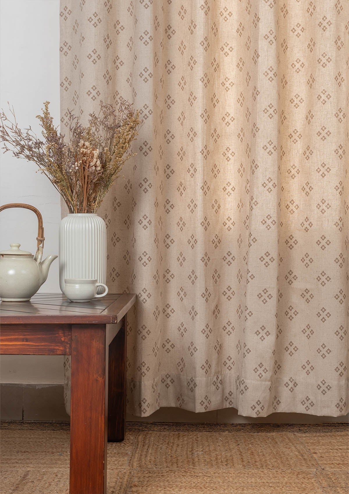 Harvest linen minimal design fabric for living room - Room darkening - Brown