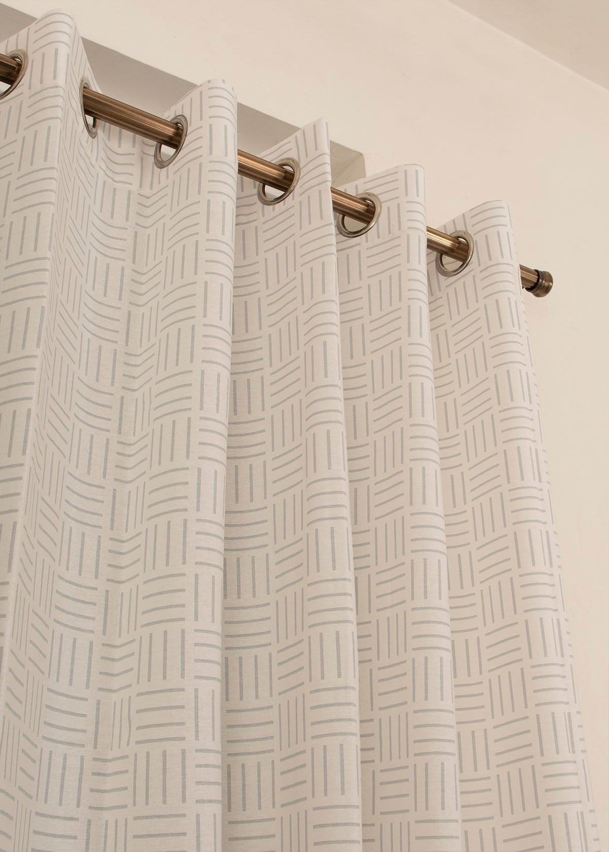 Hashlines 100% cotton geometric curtain for living room - Light Reduction - Grey - Single Piece