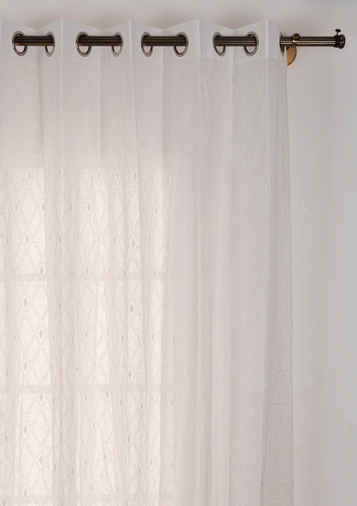Haze Geometric pattern 100% cotton sheer curtain for Living Room and Bedroom - Light Filtering - White - Single Piece