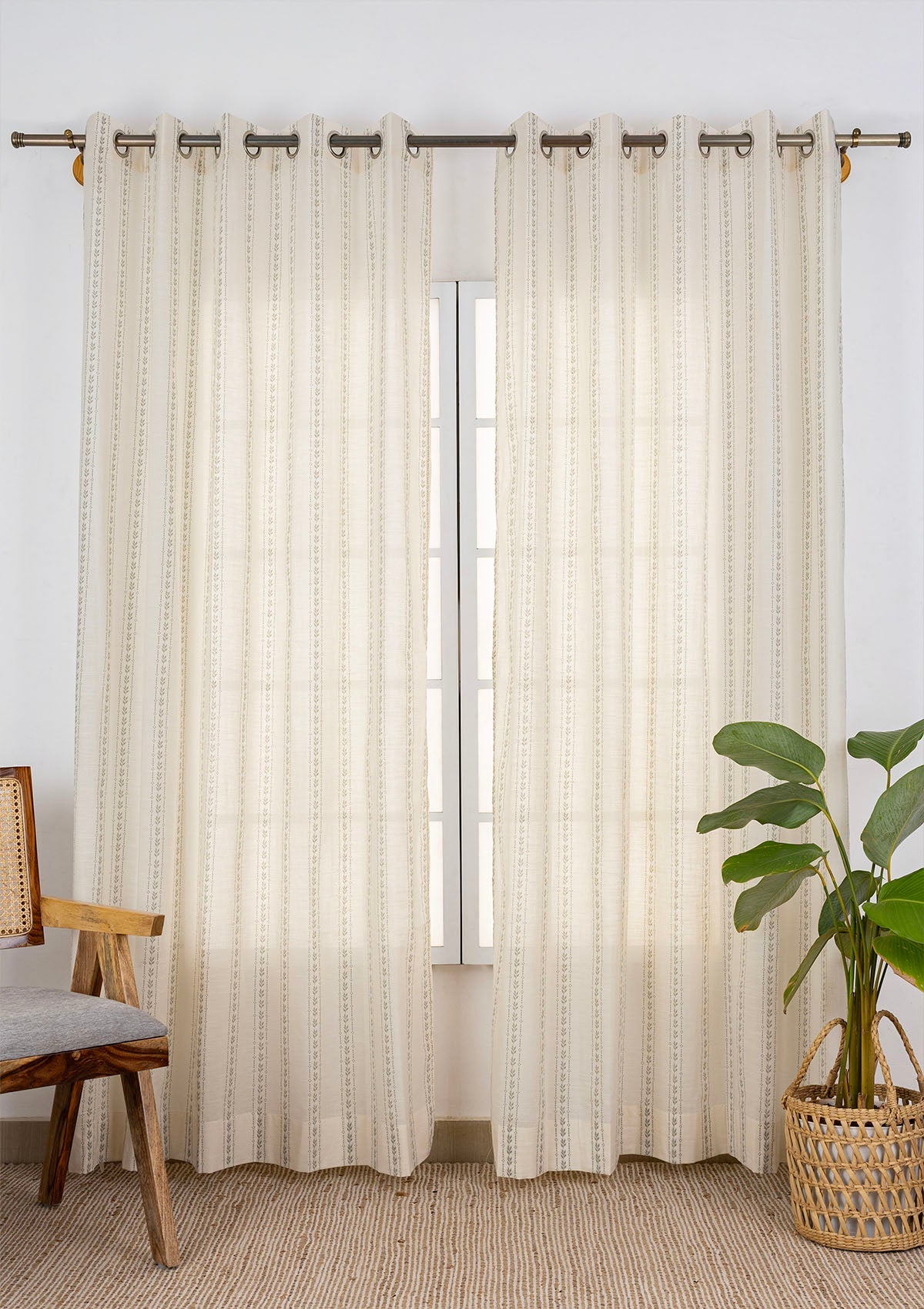 Juniper Green Floral Printed 100% Cotton Sheer Curtain For Living Room | Light Reduction | Single Piece