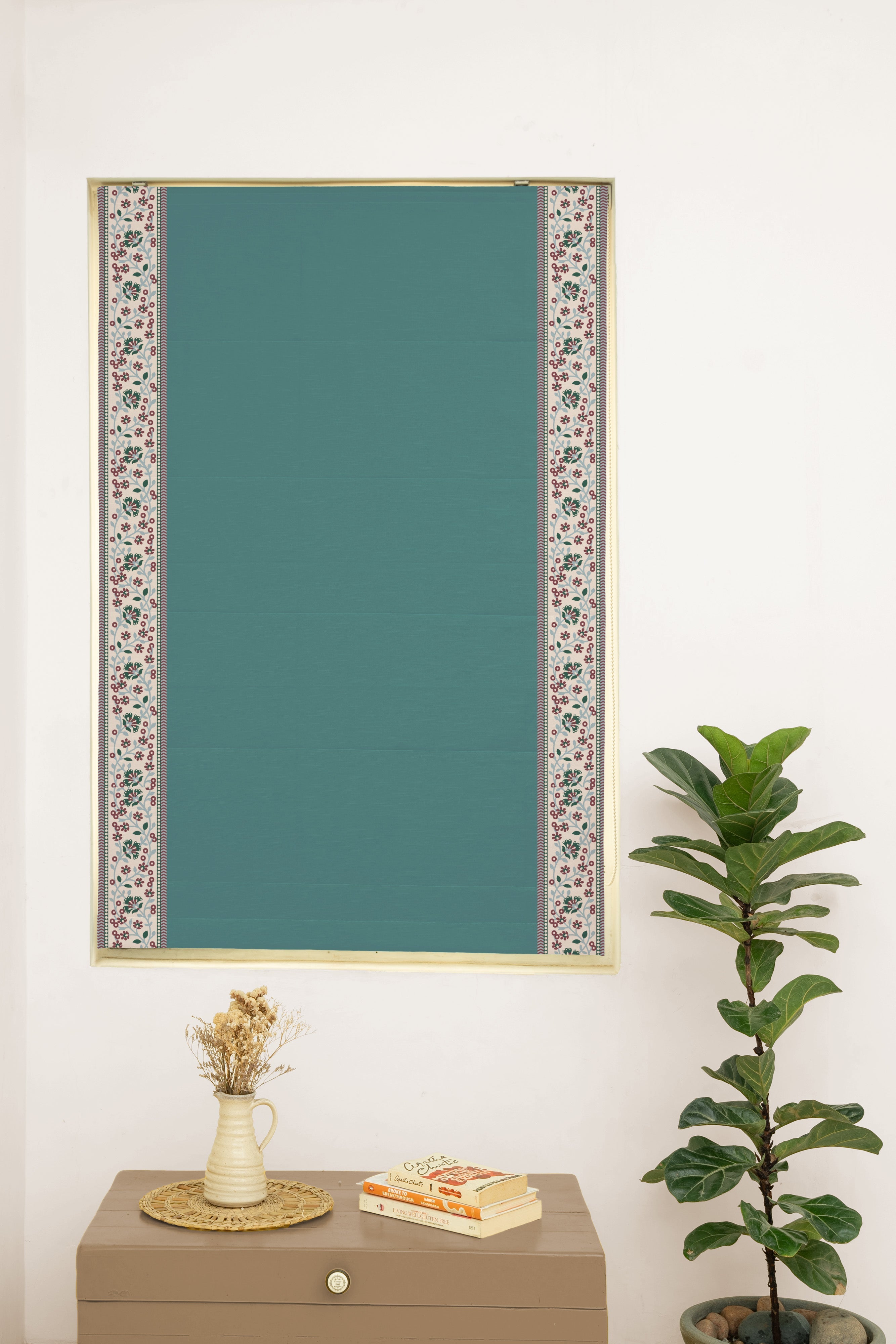 Kadamba Aqua blue 100% Cotton Plain Customizable blind for livingroom & Bedrooms  - Room Darkening