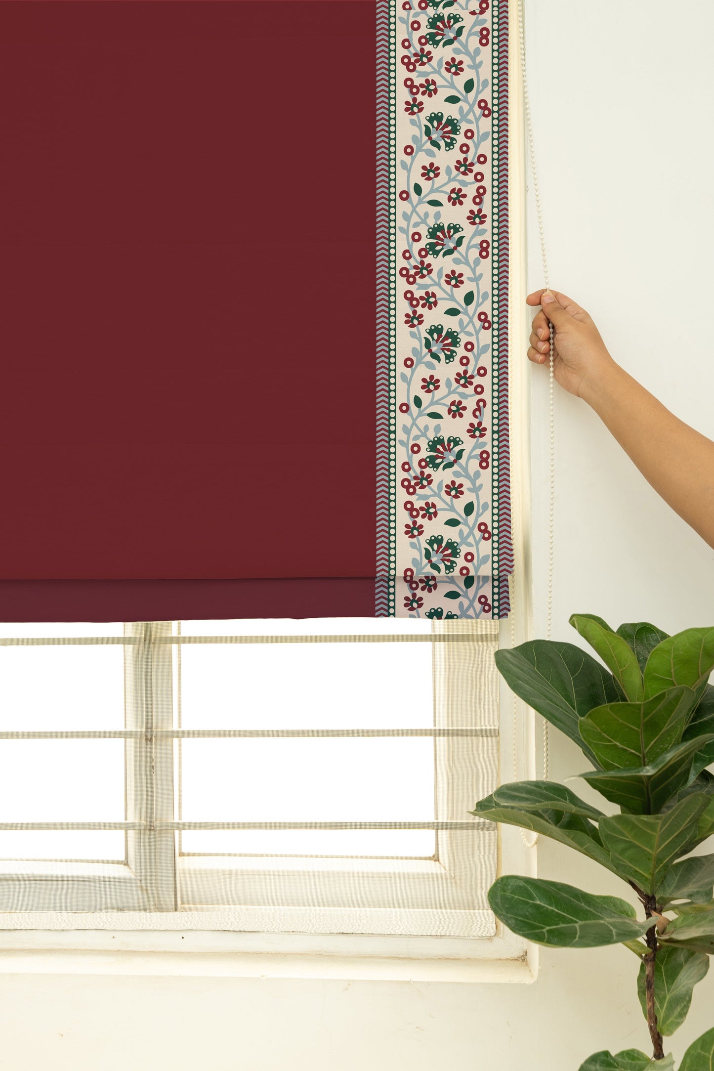Kadamba Crimson Red 100% Cotton Plain Customizable blind for livingroom & Bedrooms  - Room Darkening
