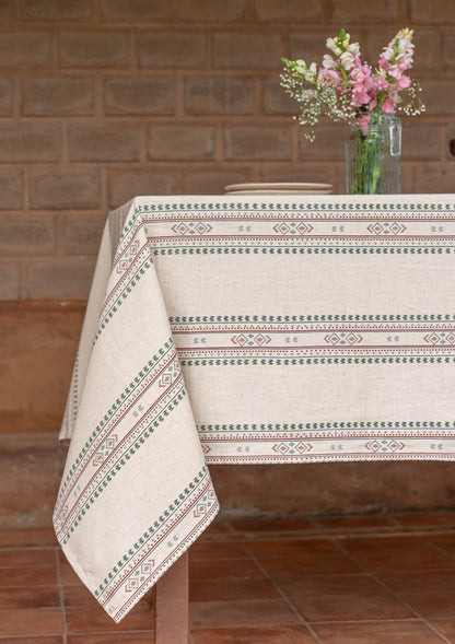 Kalai Linen Cotton Printed Green and Red Table Cloth