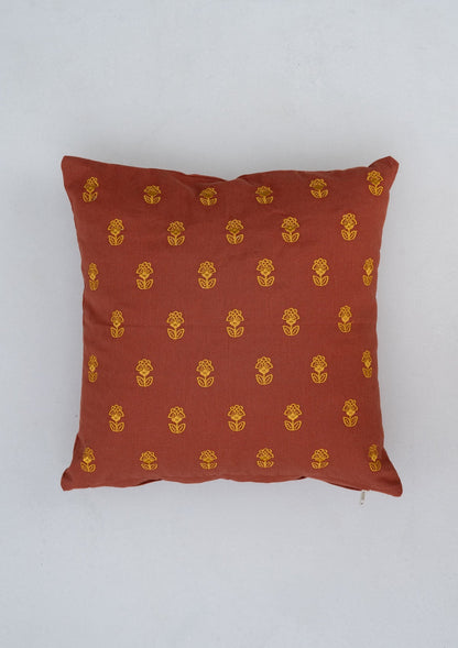 Kesar 100% cotton embroidered decorative cushion cover for sofa - Brick Red