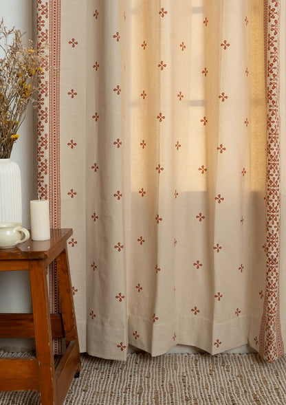 Kolam minimal Printed 100% Cotton Curtain for Living Room and Bedroom -  Brick red - Single Piece