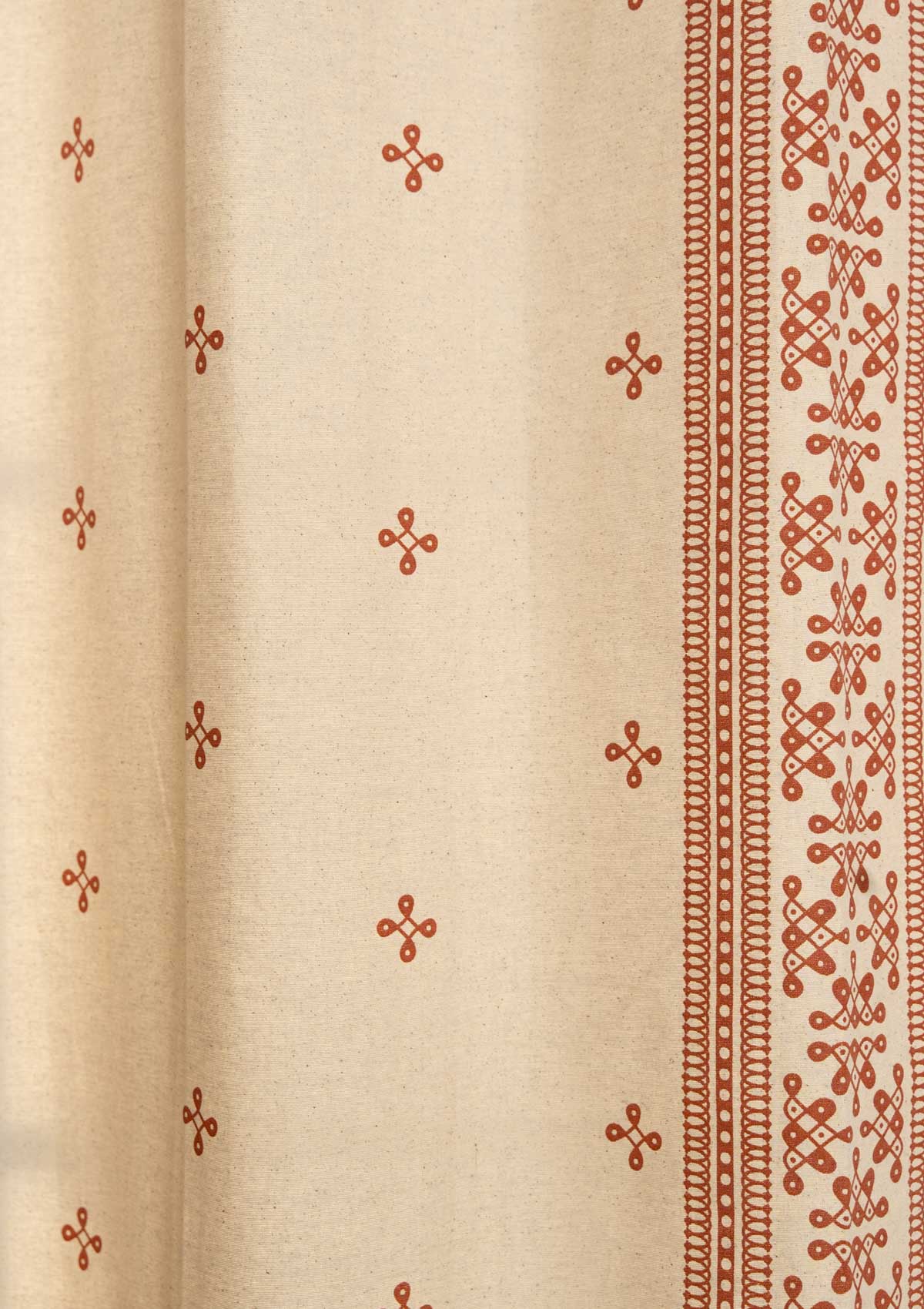 Kolam minimal Printed 100% Cotton Curtain for Living Room and Bedroom -  Brick red - Single Piece