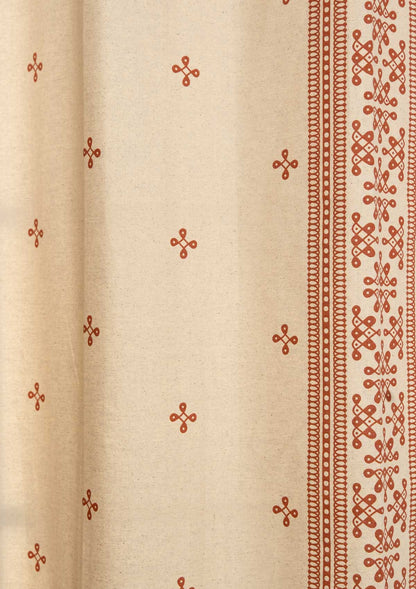 Kolam minimal Printed 100% Cotton Curtain for Living Room and Bedroom -  Brick red - Single Piece