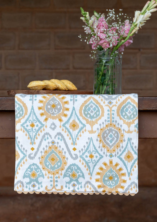Laya 100% Cotton Printed Yellow and Blue Table Runner