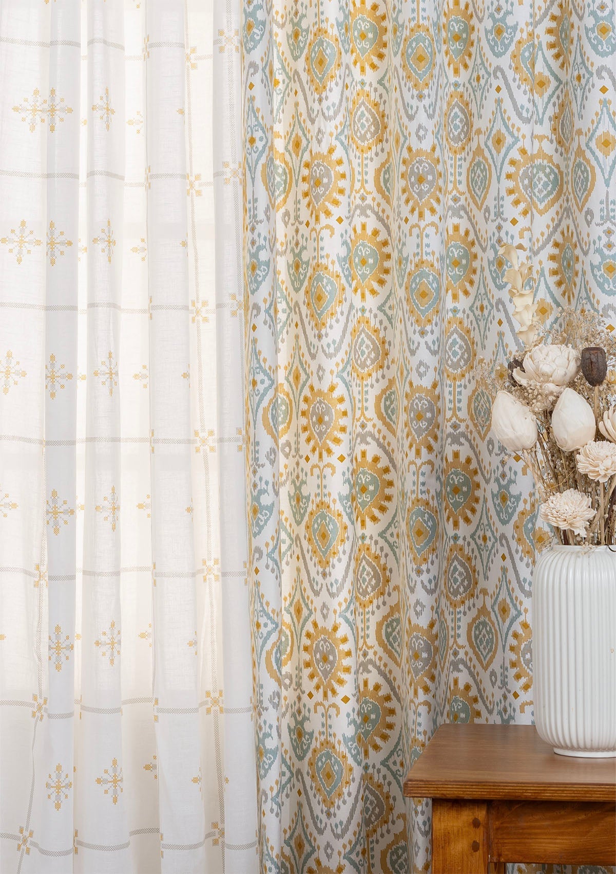 Laya Printed Light Reduction Curtain & Kaanta Cotton Printed Sheer - 100% Cotton for Living Room & Bedroom - Pack of 4