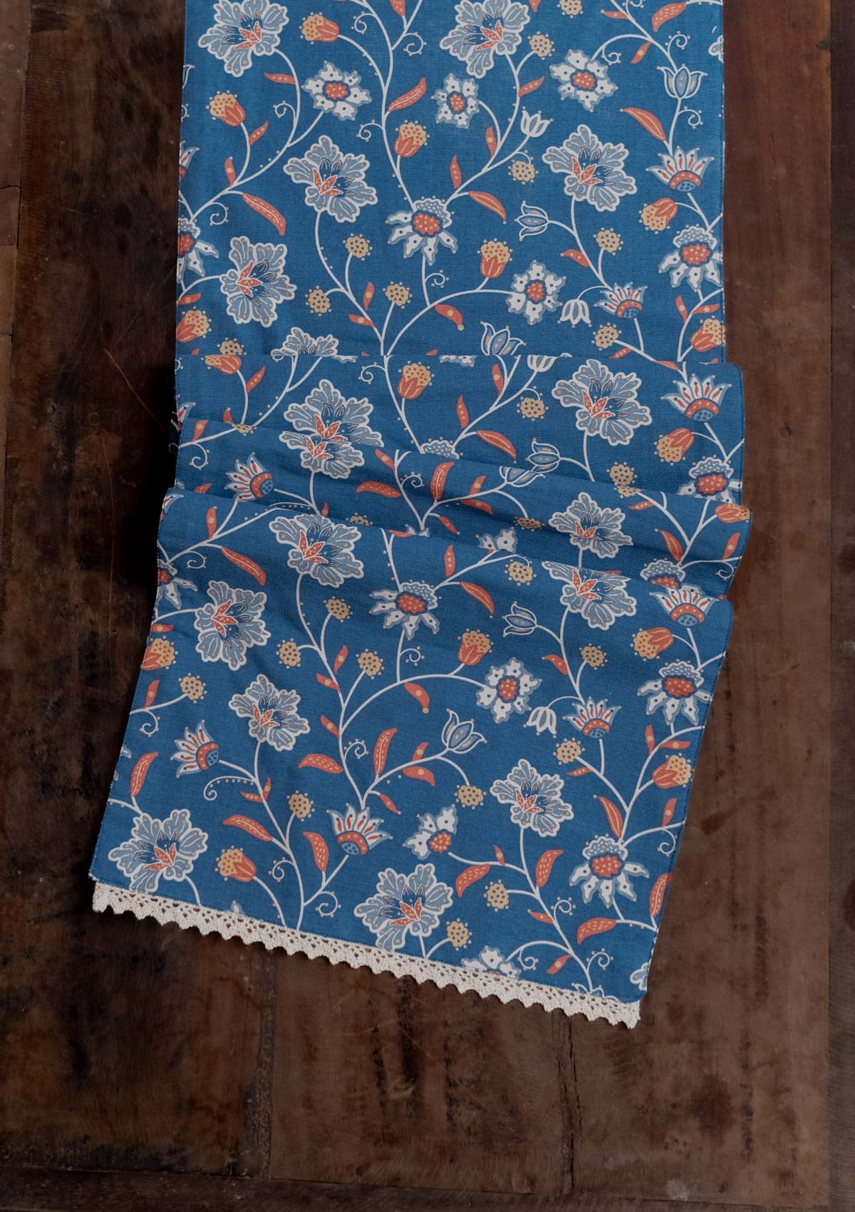 Leher 100% Cotton Gold printed Indigo & Red Table Runner