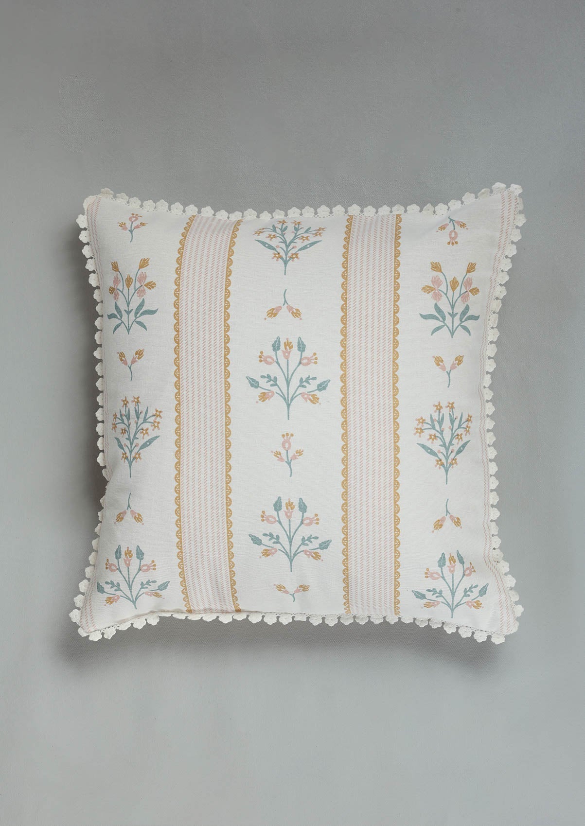Lumi Pink Floral Printed 100% Cotton Cushion Cover For Sofa