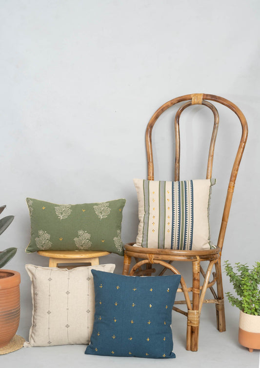Malabar Combo Set Of 4 Cotton Cushion Cover - Green and Blue