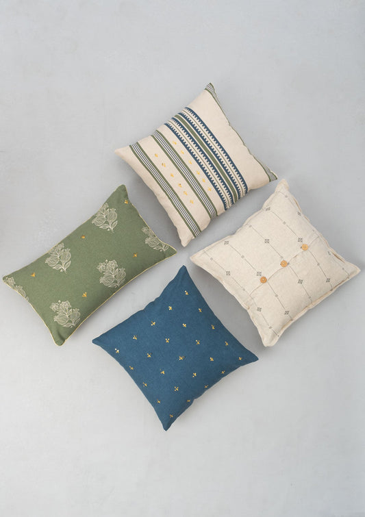 Malabar Combo Set Of 4 Cotton Cushion Cover - Green and Blue