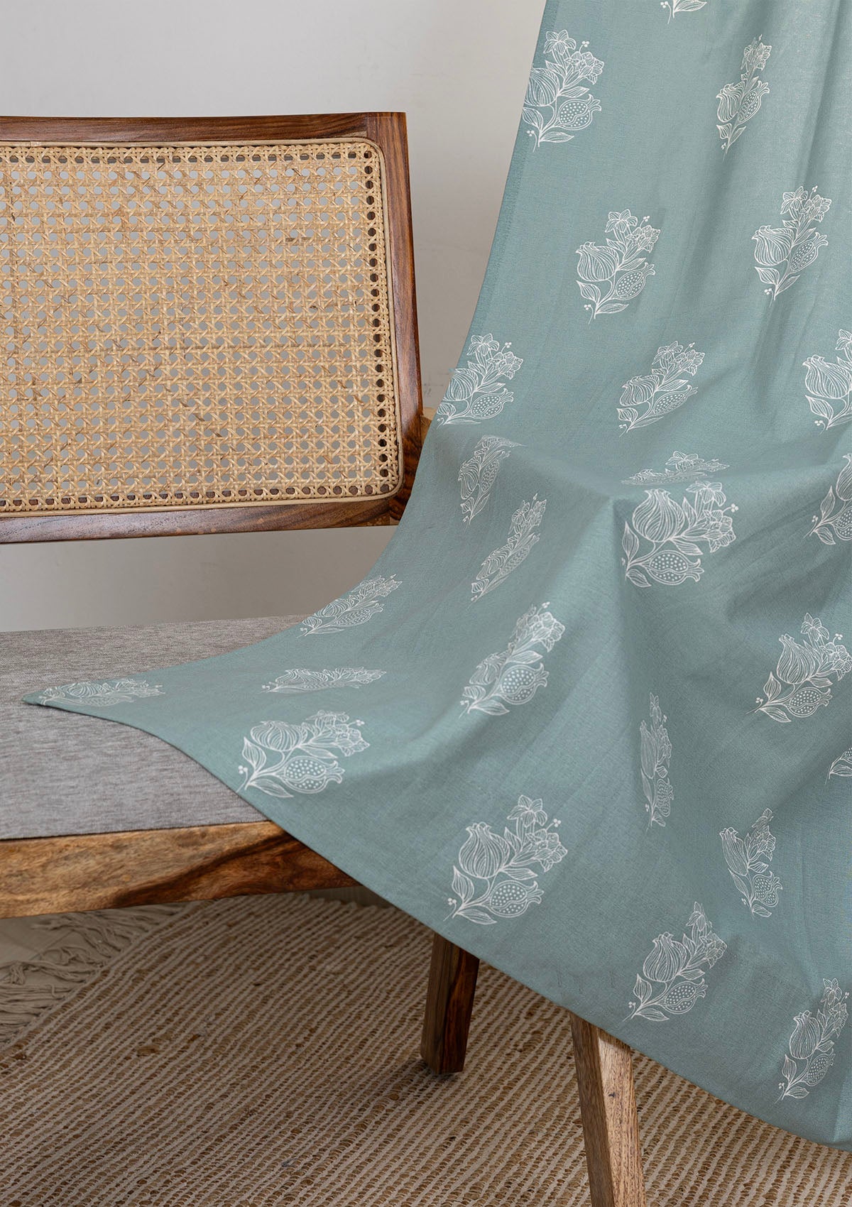 Malabar Marine Teal Floral Printed 100% Cotton Curtain For Bedroom | Light Reduction | Single Piece