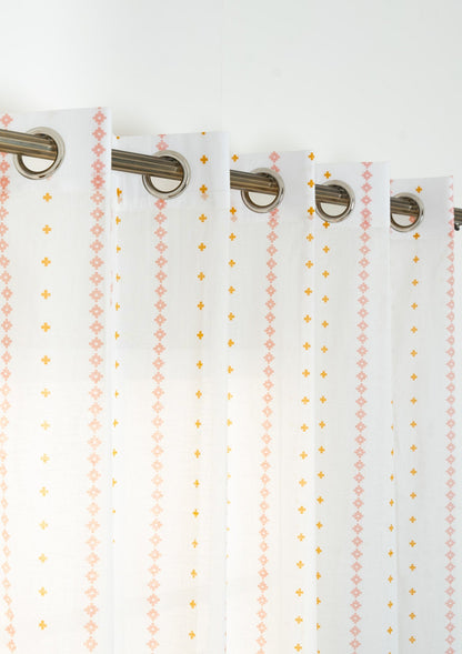 Mallige geometric minimal 100% cotton sheer curtain for living room - Light filtering - Rust and Mustard - Single Piece