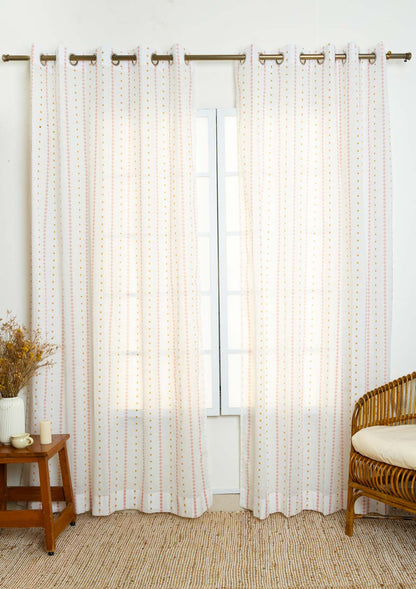 Mallige geometric minimal 100% cotton sheer curtain for living room - Light filtering - Rust and Mustard - Single Piece