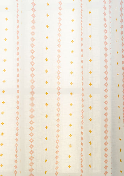 Mallige geometric minimal 100% cotton sheer curtain for living room - Light filtering - Rust and Mustard - Single Piece