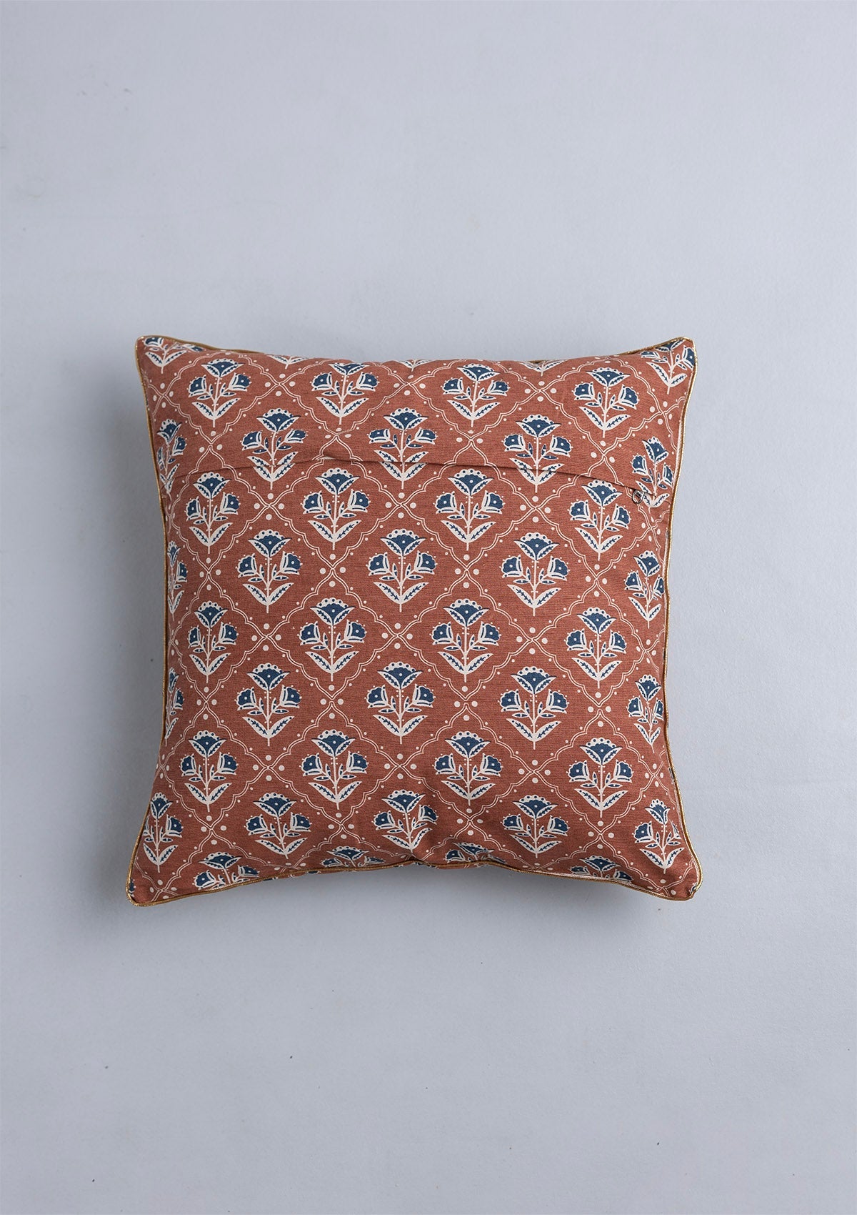 Mani 100% Cotton Printed Indigo & Red Cushion Cover - 16"