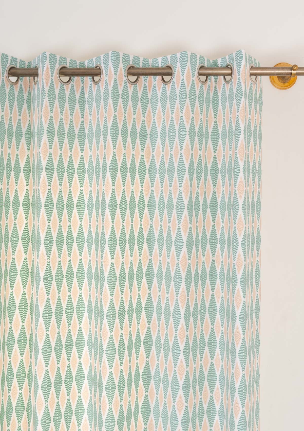 Maze 100% cotton geometric curtain for living room - Light Reduction - Sage green - Single - Single Piece