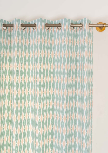 Maze 100% cotton geometric curtain for living room - Light Reduction - Sage green - Single - Single Piece