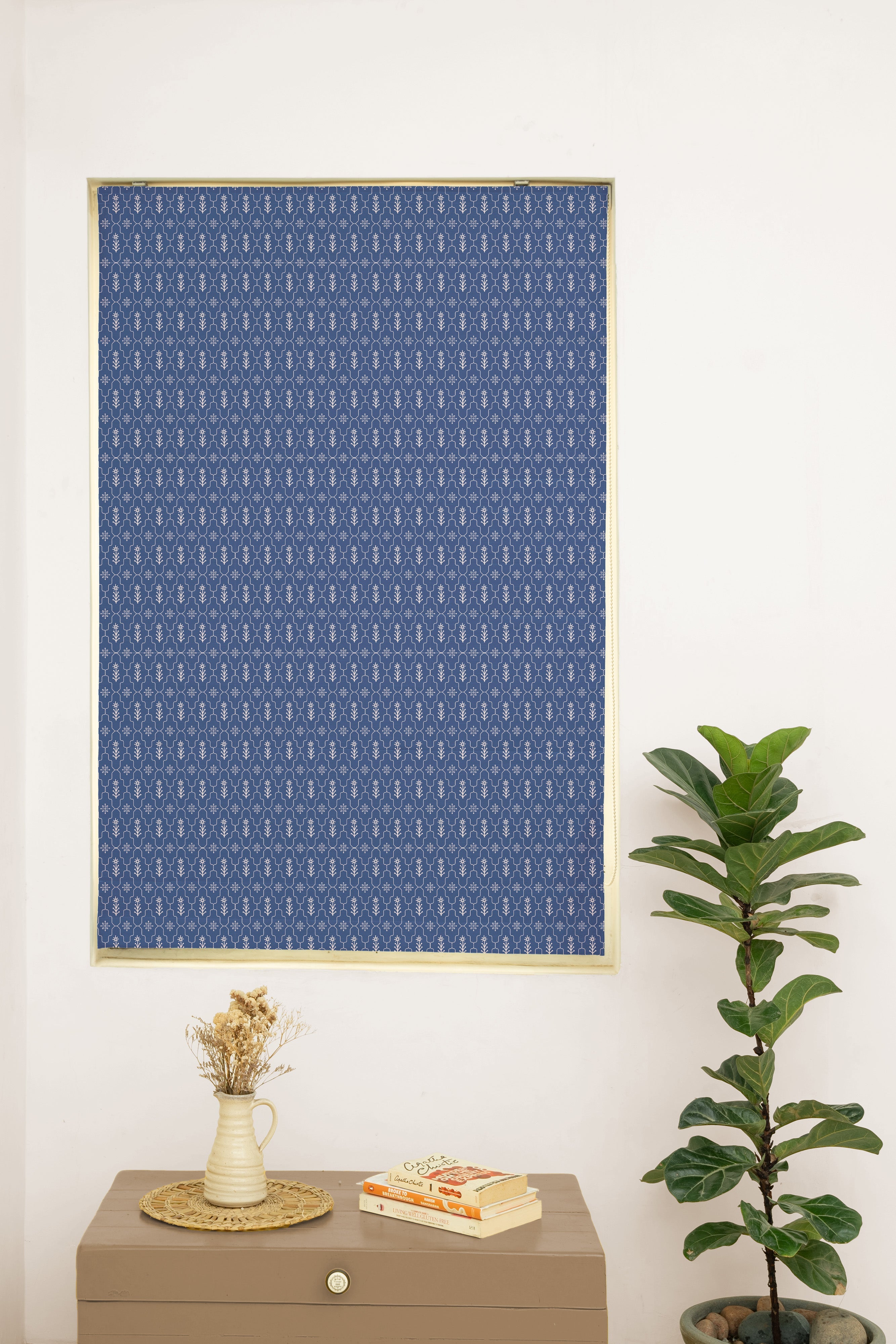 Meadows 100% Cotton Geometric Customizable blind for bed room - Room darkening - Indigo