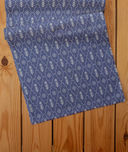 Meadows 100% cotton geomtric table runner for 4 seater or 6 seater dining - Indigo